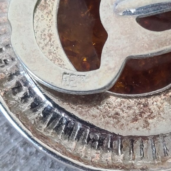 Vintage Sterling Silver Cognac Amber Earrings Circle Clip On - Picture 7 of 12